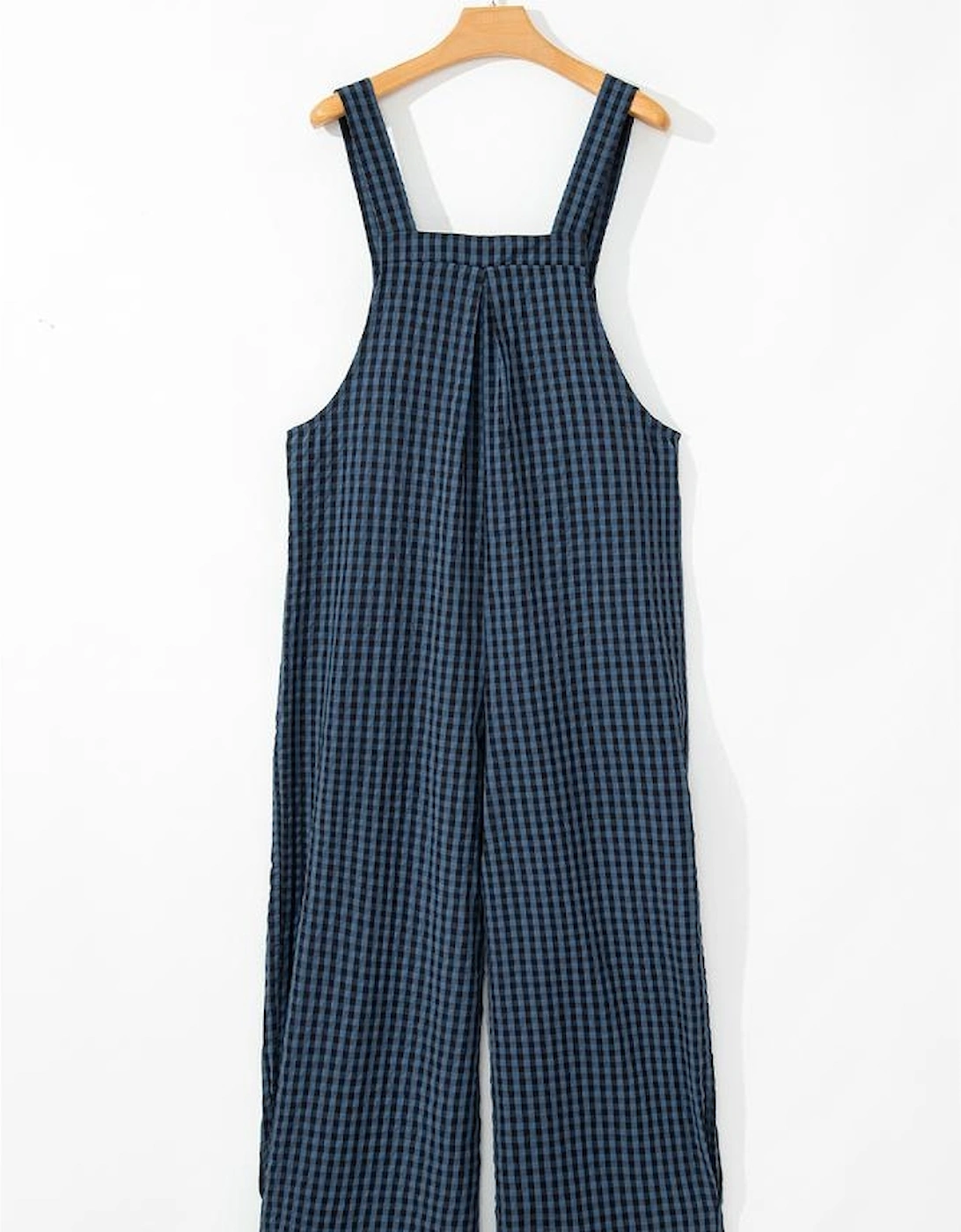 Sail Blue Plaid Print Buttoned Pocketed High Waist Overall