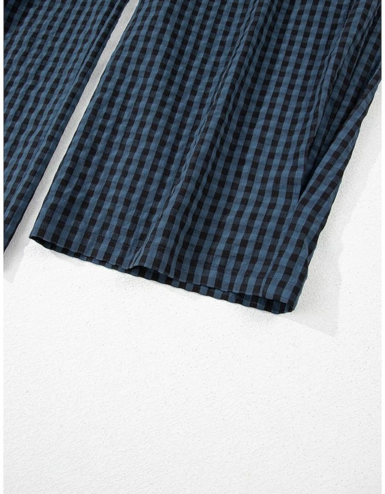 Sail Blue Plaid Print Buttoned Pocketed High Waist Overall