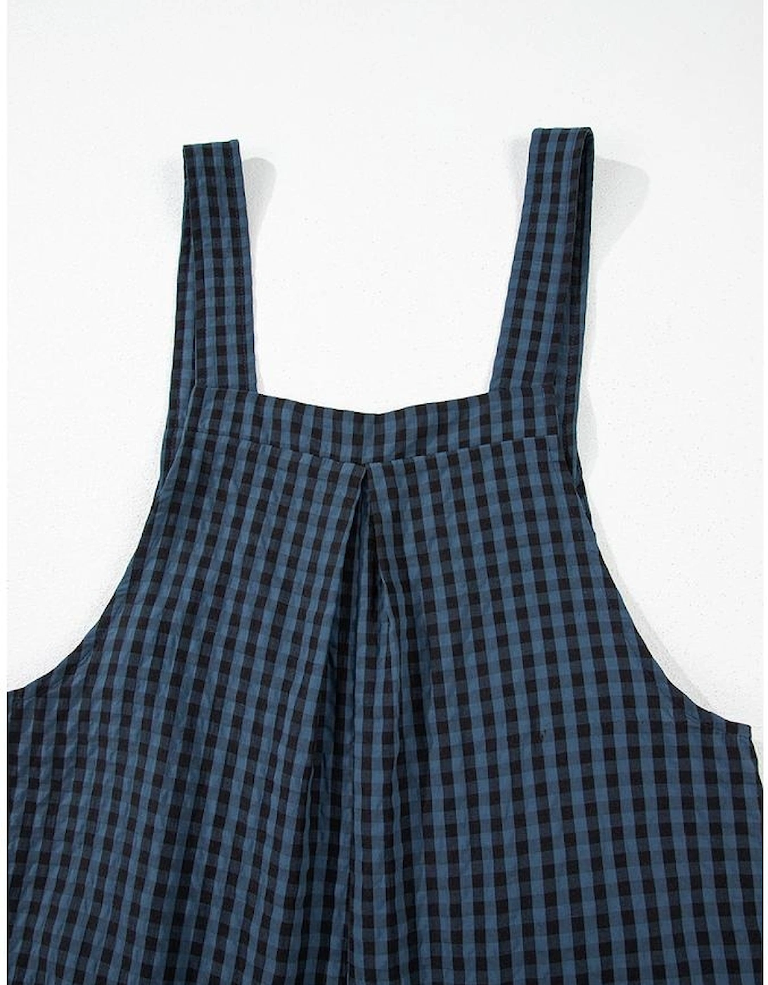 Sail Blue Plaid Print Buttoned Pocketed High Waist Overall, 15 of 14