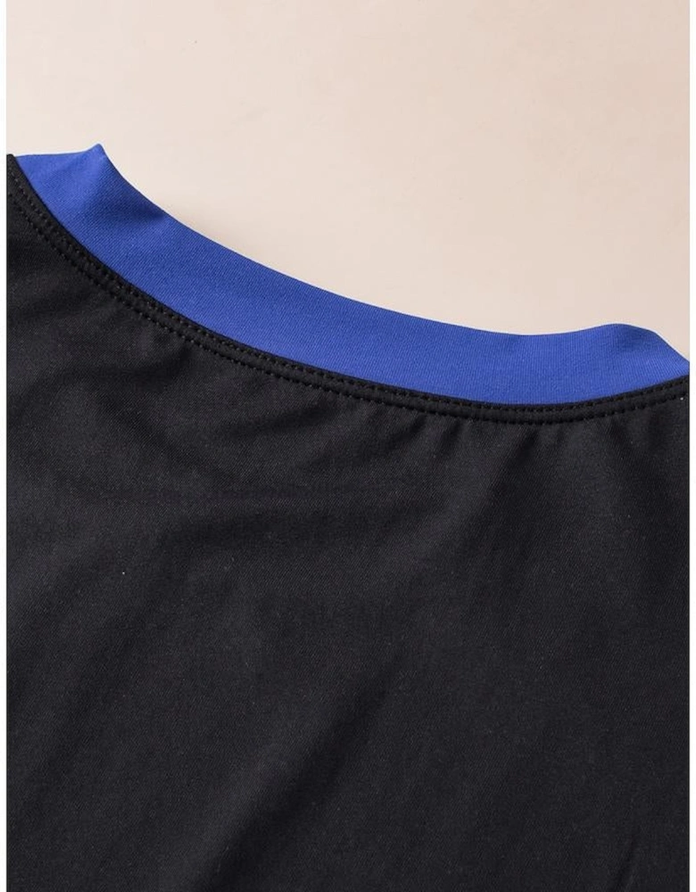 Black Contrast Trim Cap Sleeve Tee Shorts Set