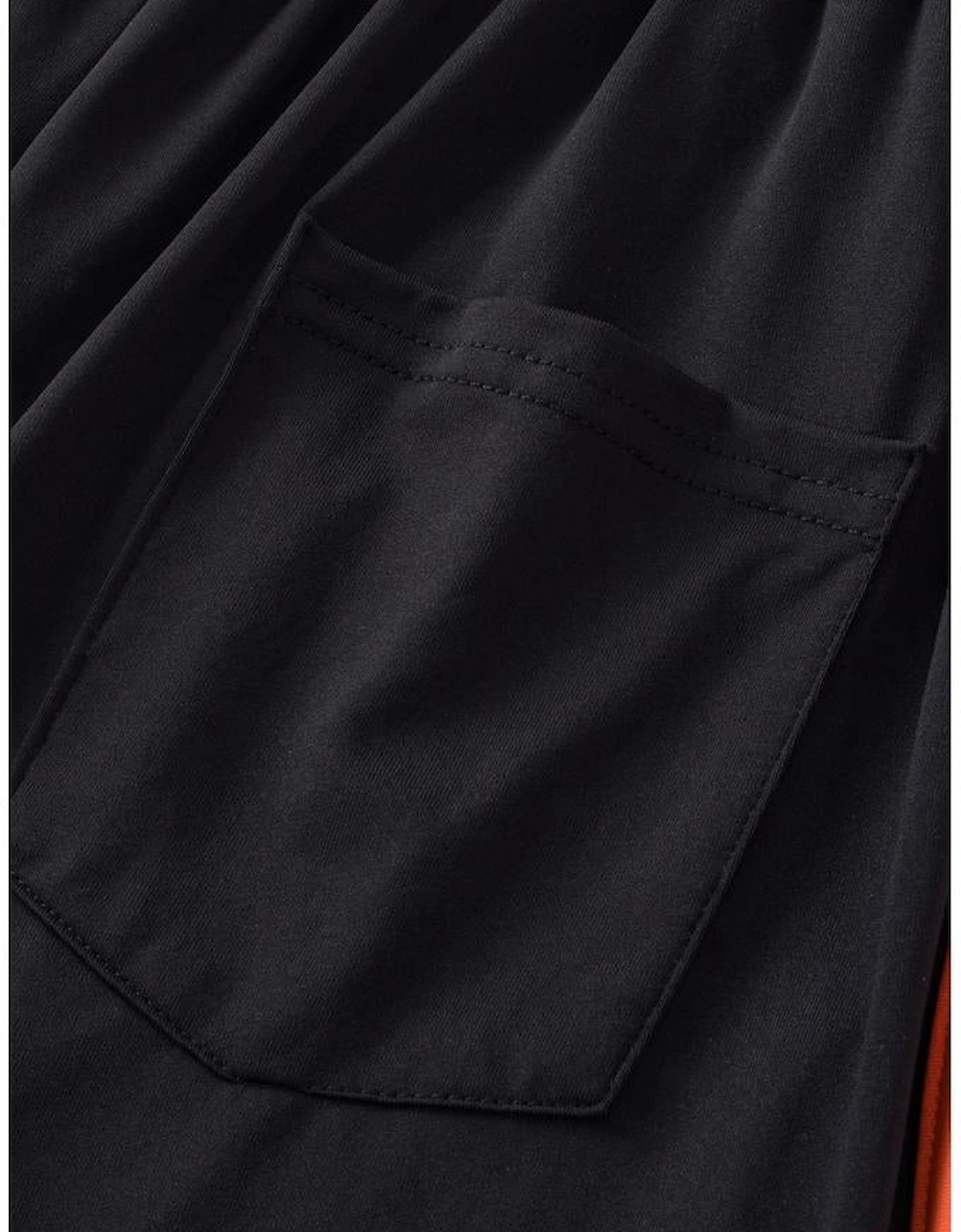 Black Contrast Trim Cap Sleeve Tee Shorts Set