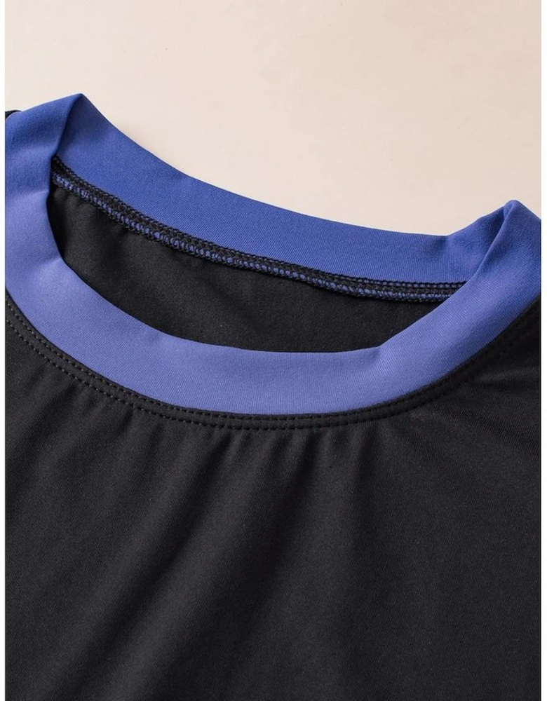 Black Contrast Trim Cap Sleeve Tee Shorts Set