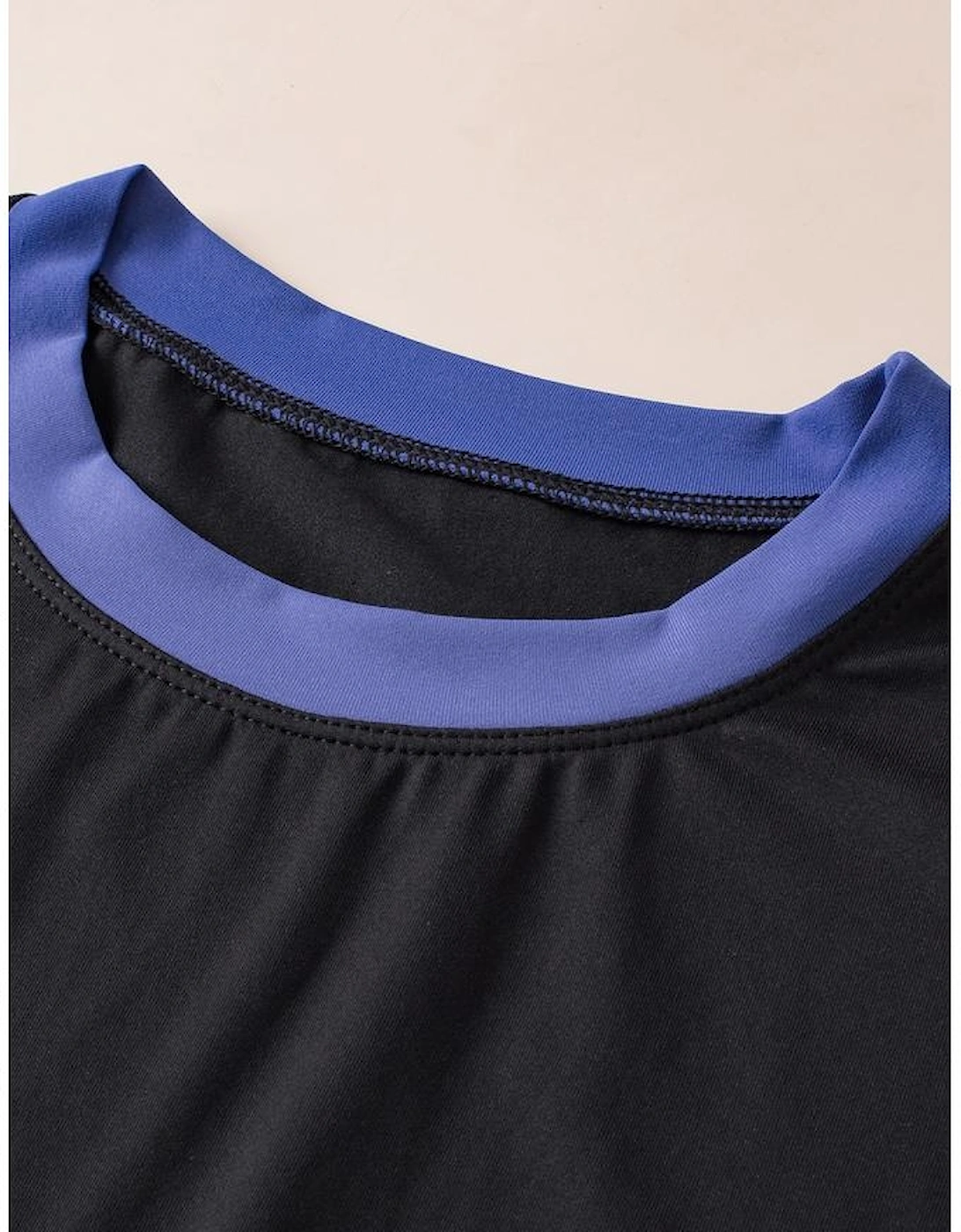 Black Contrast Trim Cap Sleeve Tee Shorts Set