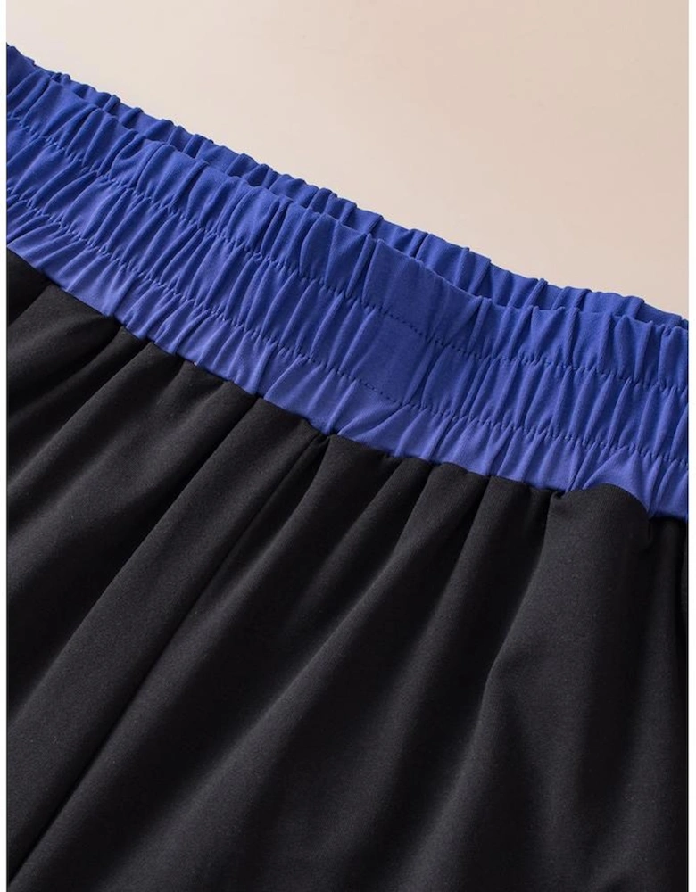 Black Contrast Trim Cap Sleeve Tee Shorts Set