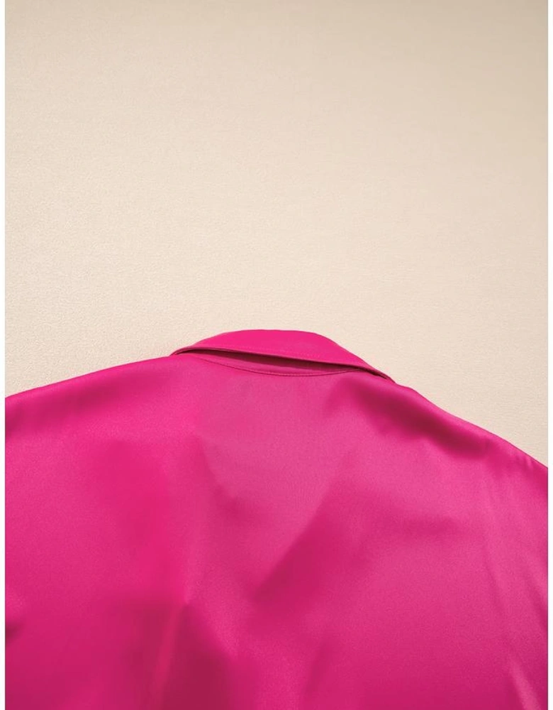 Rose Red Buttoned Collar Shift T-shirt Mini Dress