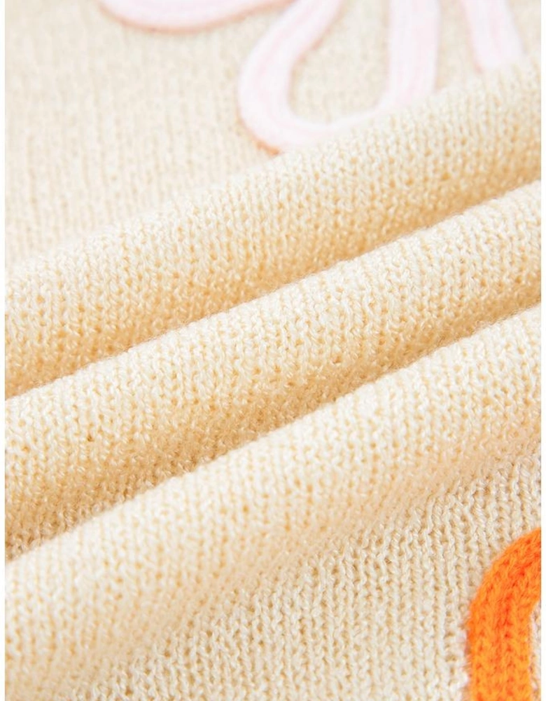 Jet Stream Contrast Flower Detail Colorblock Cuffed Loose Sweater