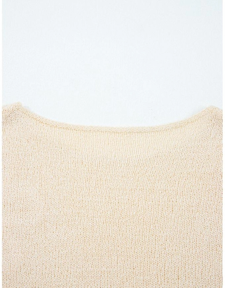 Jet Stream Contrast Flower Detail Colorblock Cuffed Loose Sweater