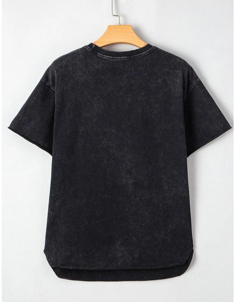 Black Western HOWDY Steer Head Print Side Slits Loose Fit T Shirt