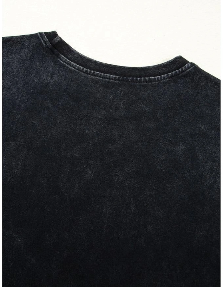 Black Western HOWDY Steer Head Print Side Slits Loose Fit T Shirt