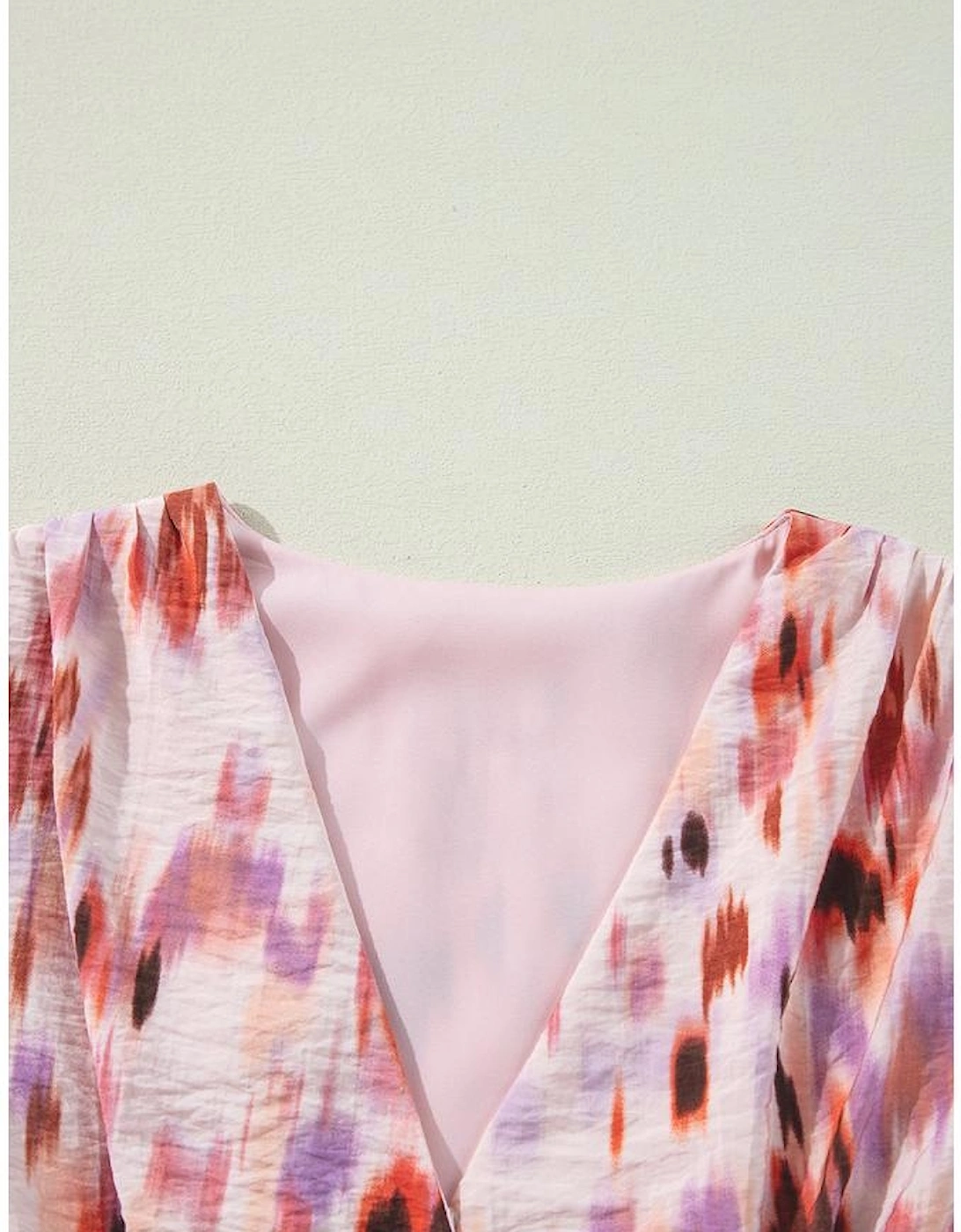 Pink Abstract Printed Flutter Sleeve Daring Cutout Long Dress