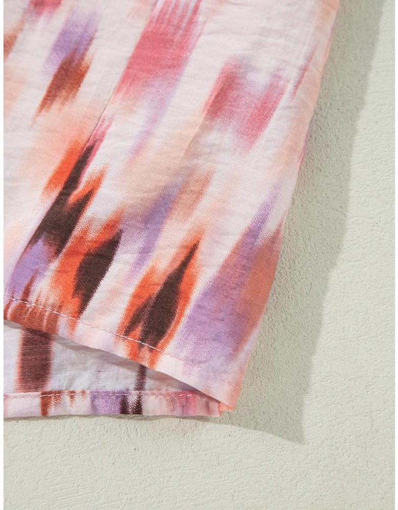 Pink Abstract Printed Flutter Sleeve Daring Cutout Long Dress