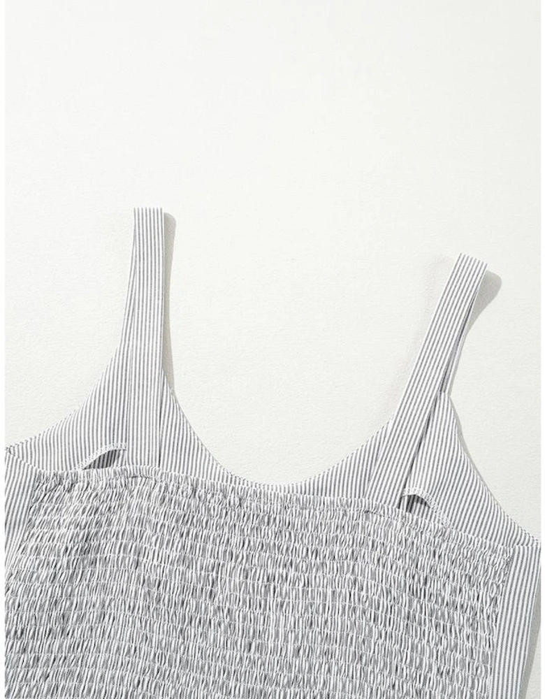 Black Stripe Half Buttoned Sleeveless Wide Leg Jumpsuit