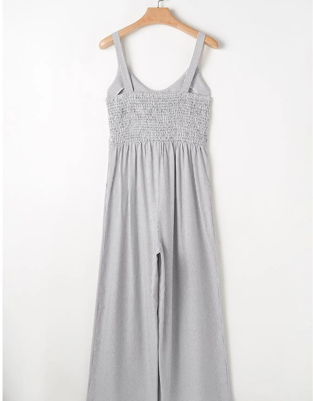 Black Stripe Half Buttoned Sleeveless Wide Leg Jumpsuit