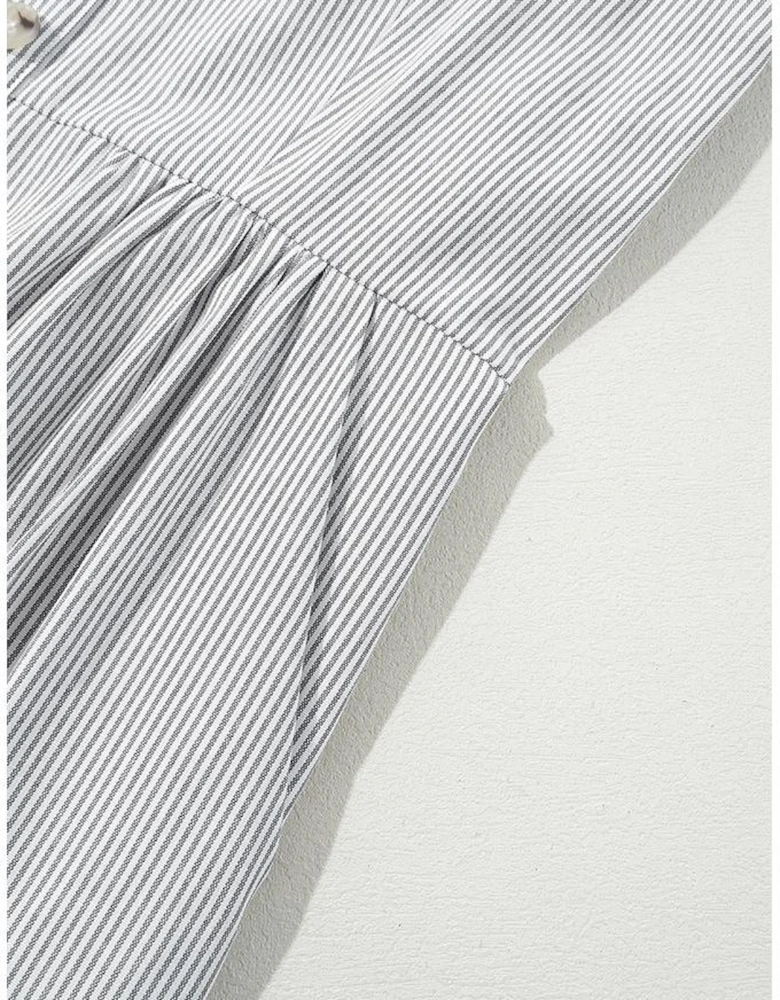 Black Stripe Half Buttoned Sleeveless Wide Leg Jumpsuit