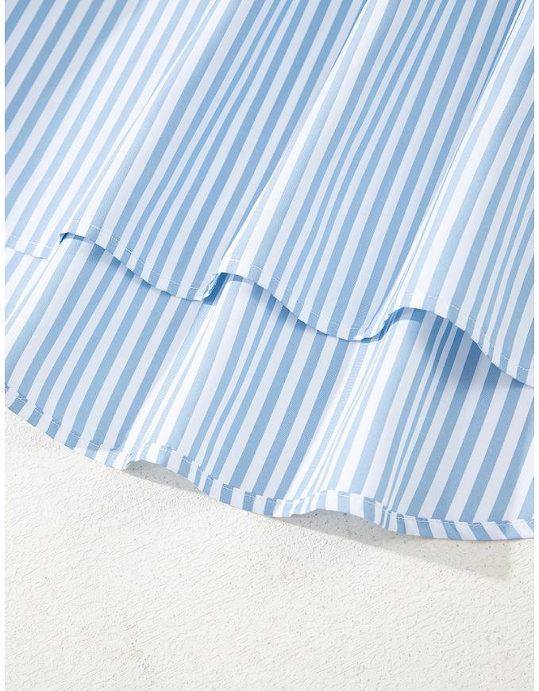 Sky Blue Stripe Shirred Detail Half Placket Collared Long Sleeve Fall Shirt