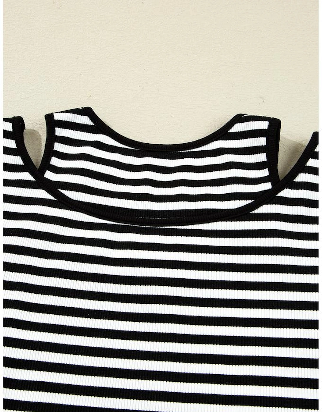 Black Stripe Double-layer Cold Shoulder Long Sleeve Top