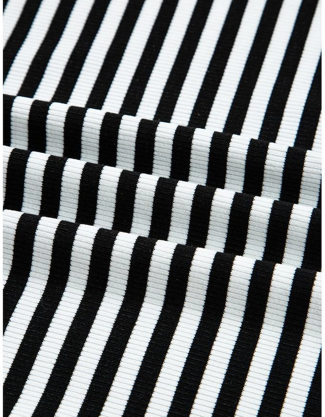 Black Stripe Double-layer Cold Shoulder Long Sleeve Top