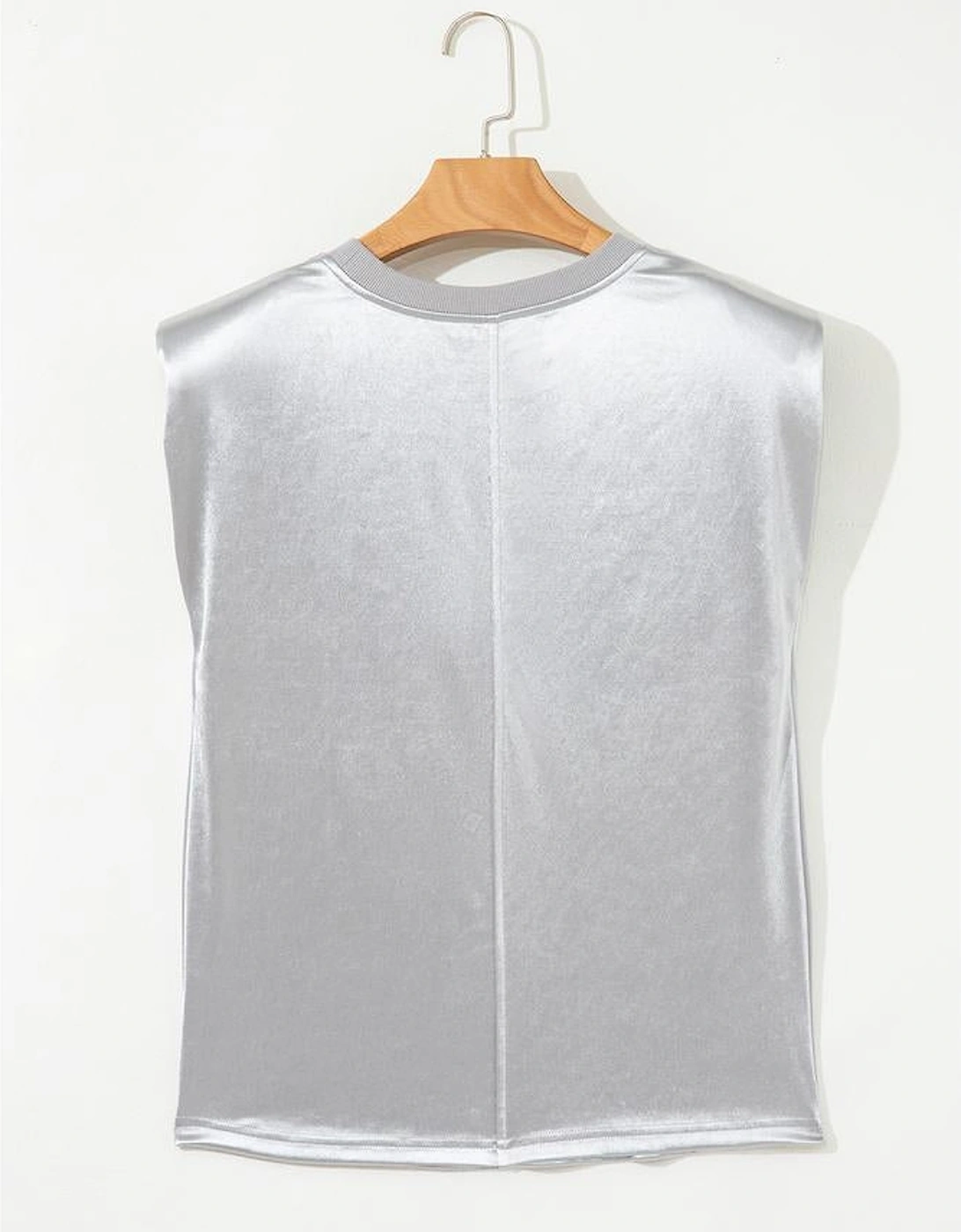 Silvery Metallic Luster Crew Neck Shift Tank Top