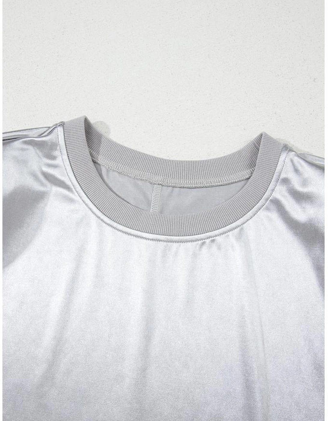 Silvery Metallic Luster Crew Neck Shift Tank Top