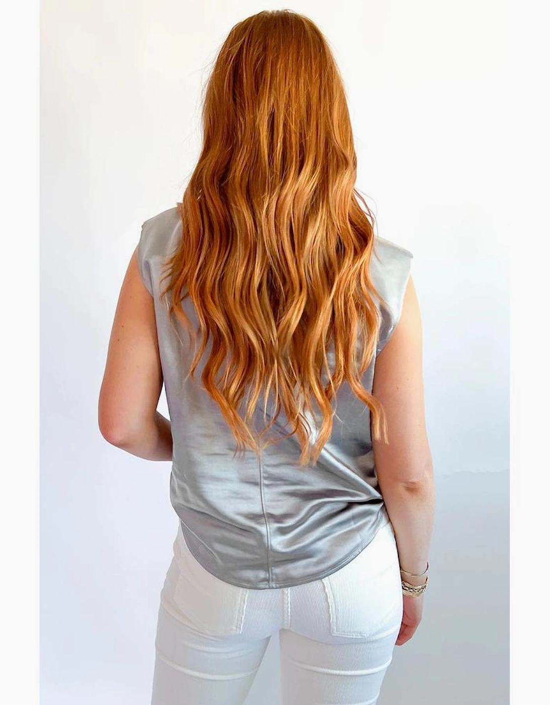 Silvery Metallic Luster Crew Neck Shift Tank Top, 10 of 9