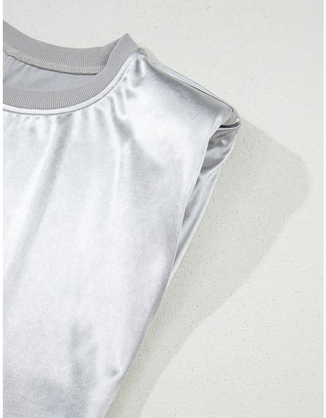 Silvery Metallic Luster Crew Neck Shift Tank Top
