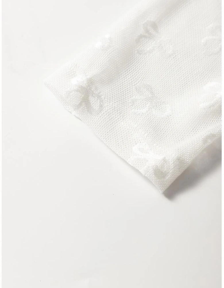 White Mesh Bow Pattern Long Sleeve Top