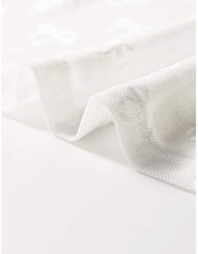 White Mesh Bow Pattern Long Sleeve Top