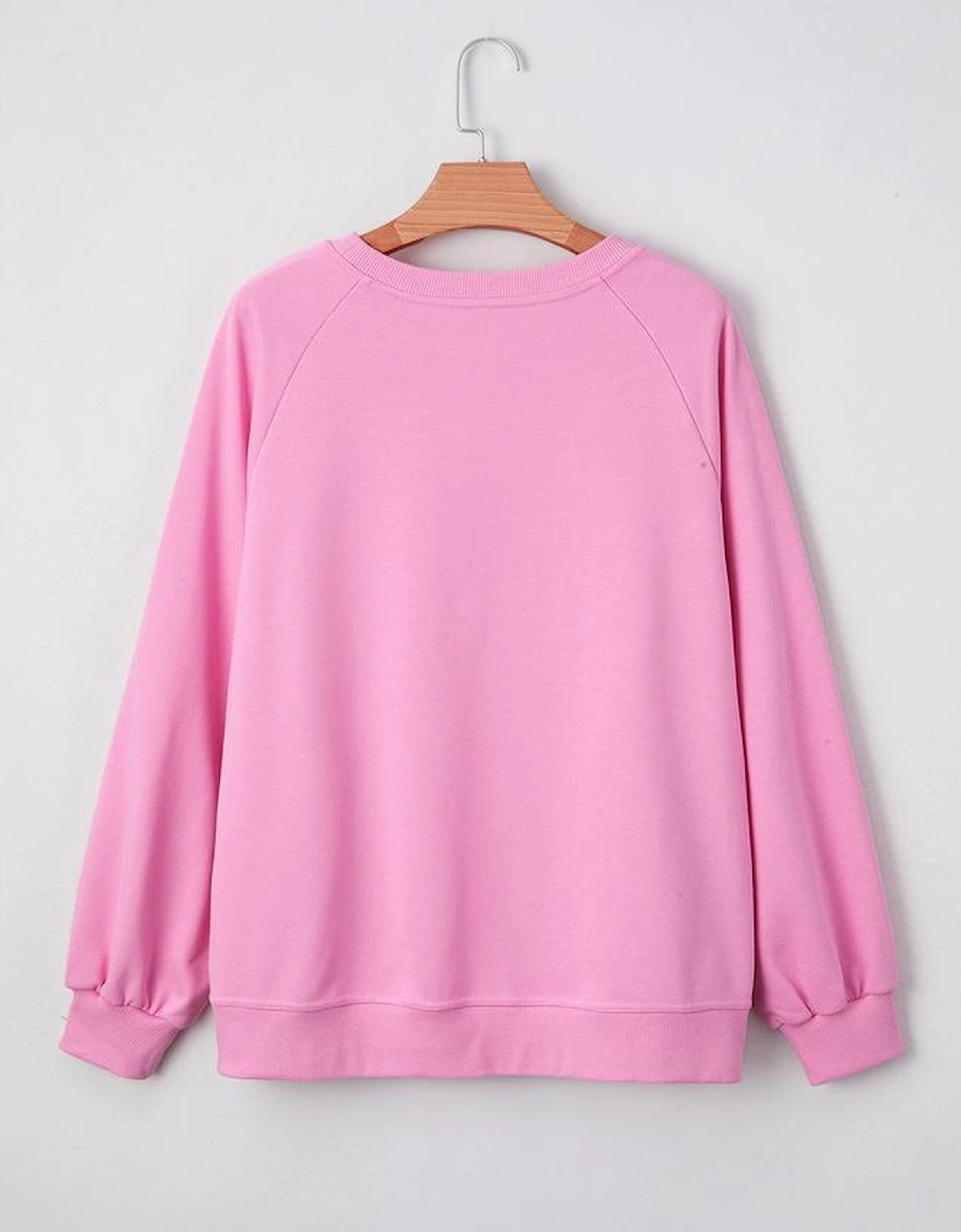 Bright Pink Lace Patched Raglan Sleeve Loose Fit Sweatshirt