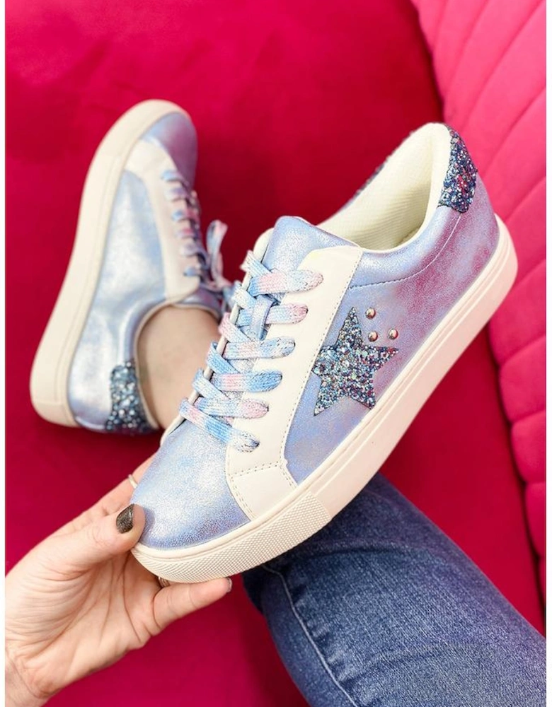 Silvery Star Sequin Patchwork Criss Cross Casual Shoes