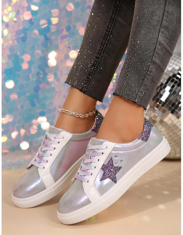 Silvery Star Sequin Patchwork Criss Cross Casual Shoes