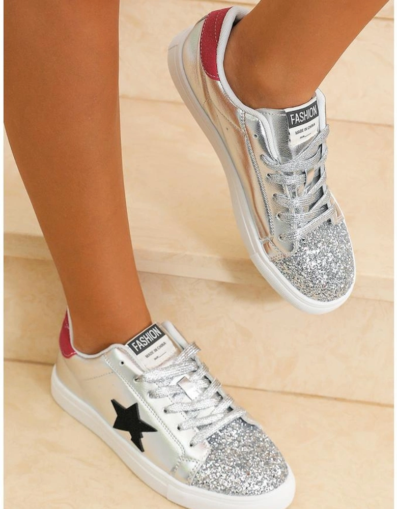 Silvery Star Sequin Patchwork Criss Cross Casual Shoes