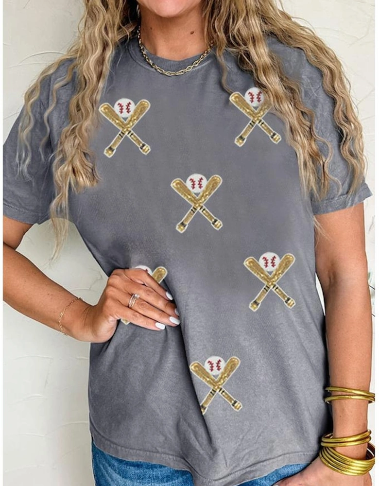 Gray Sequined Game Day Casual Tee