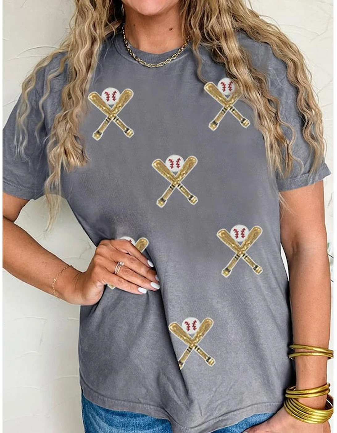 Gray Sequined Game Day Casual Tee