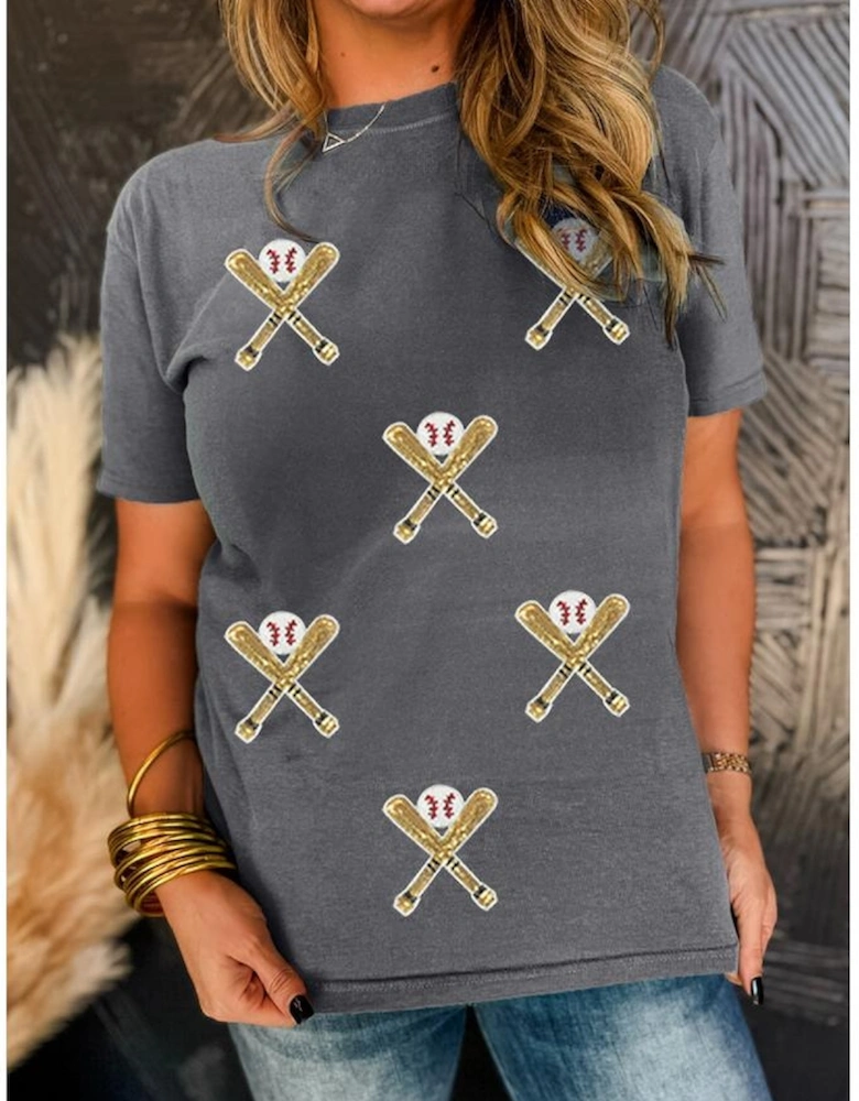 Gray Sequined Game Day Casual Tee