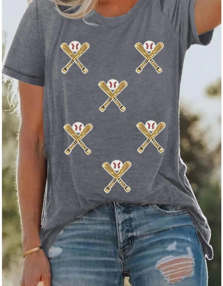 Gray Sequined Game Day Casual Tee