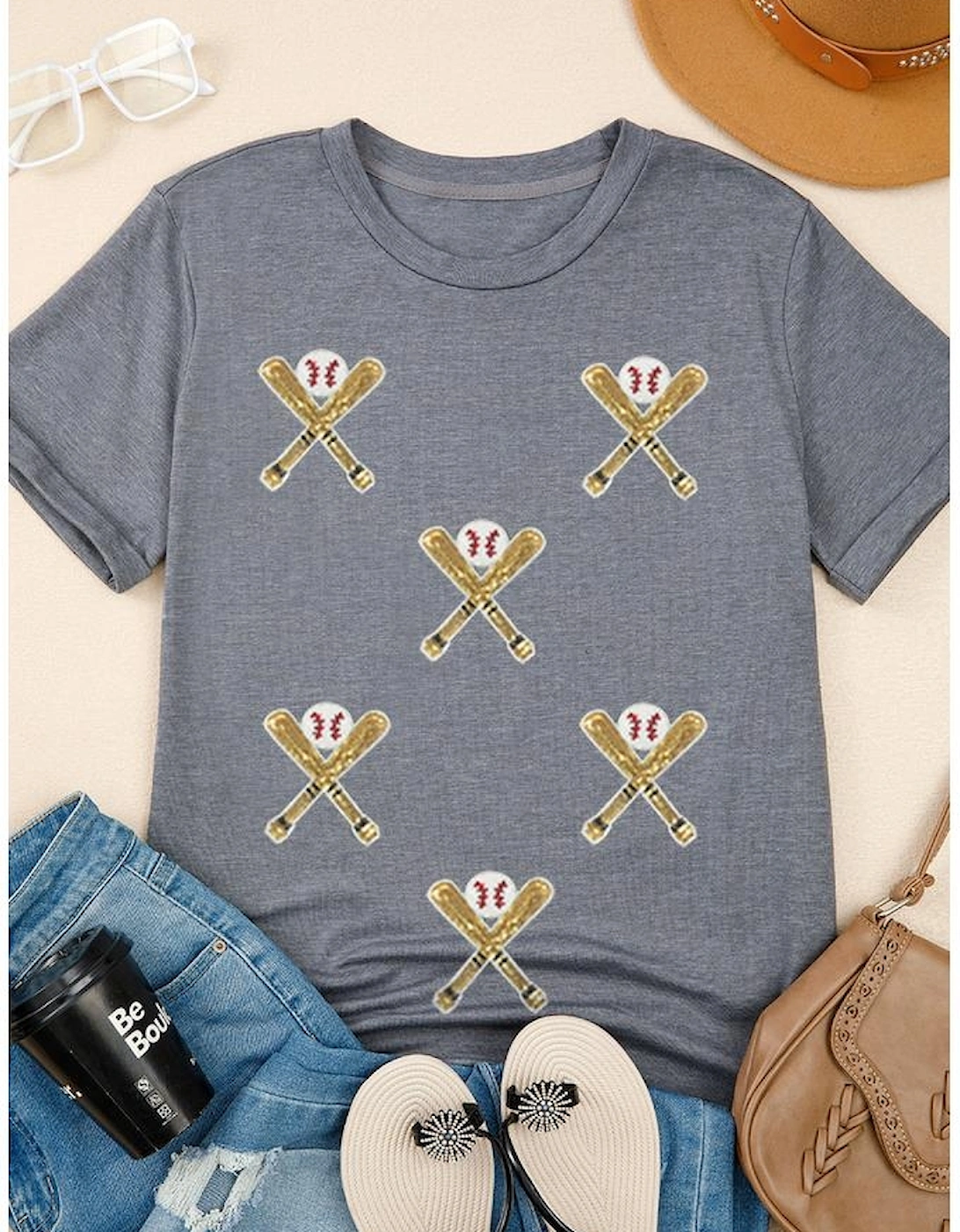 Gray Sequined Game Day Casual Tee