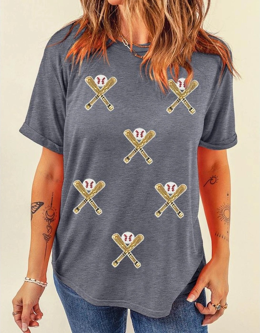 Gray Sequined Game Day Casual Tee