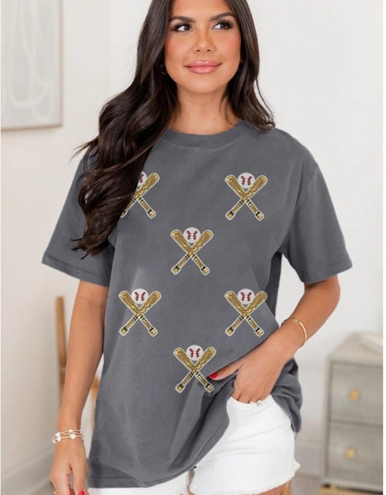Gray Sequined Game Day Casual Tee