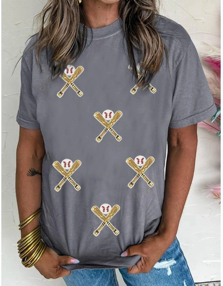 Gray Sequined Game Day Casual Tee