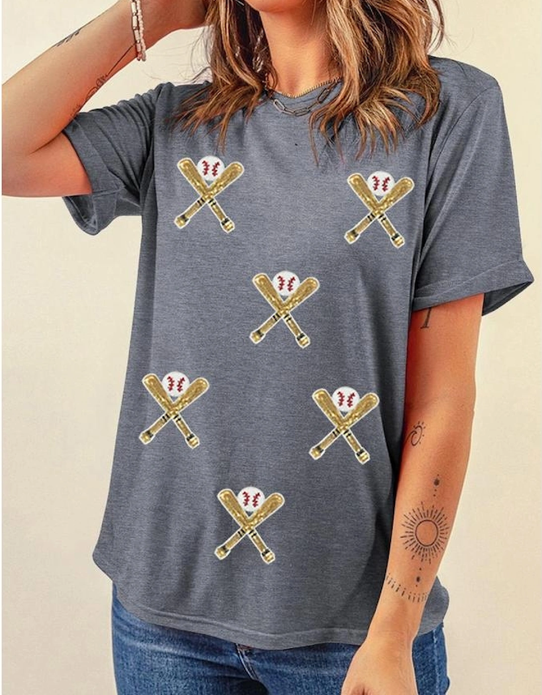 Gray Sequined Game Day Casual Tee