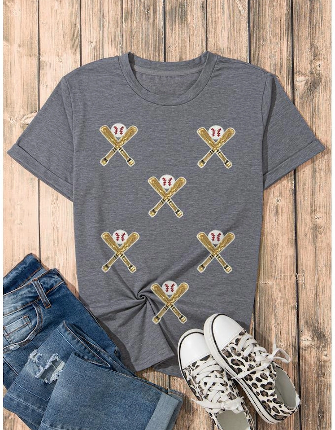 Gray Sequined Game Day Casual Tee