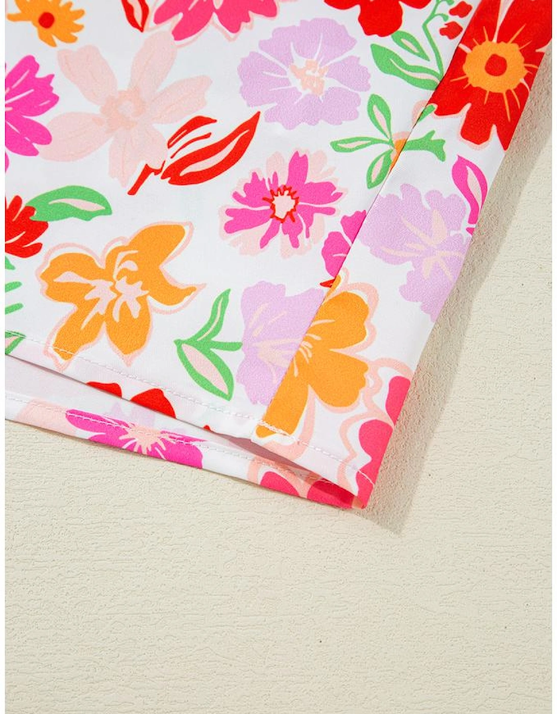 White Floral Split V Neck Wide Short Sleeve Plus Size Blouse Top