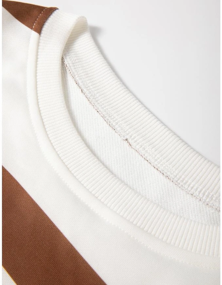 Brown Stripe Striped Drop Shoulder Pullover and Jogger Pants Set