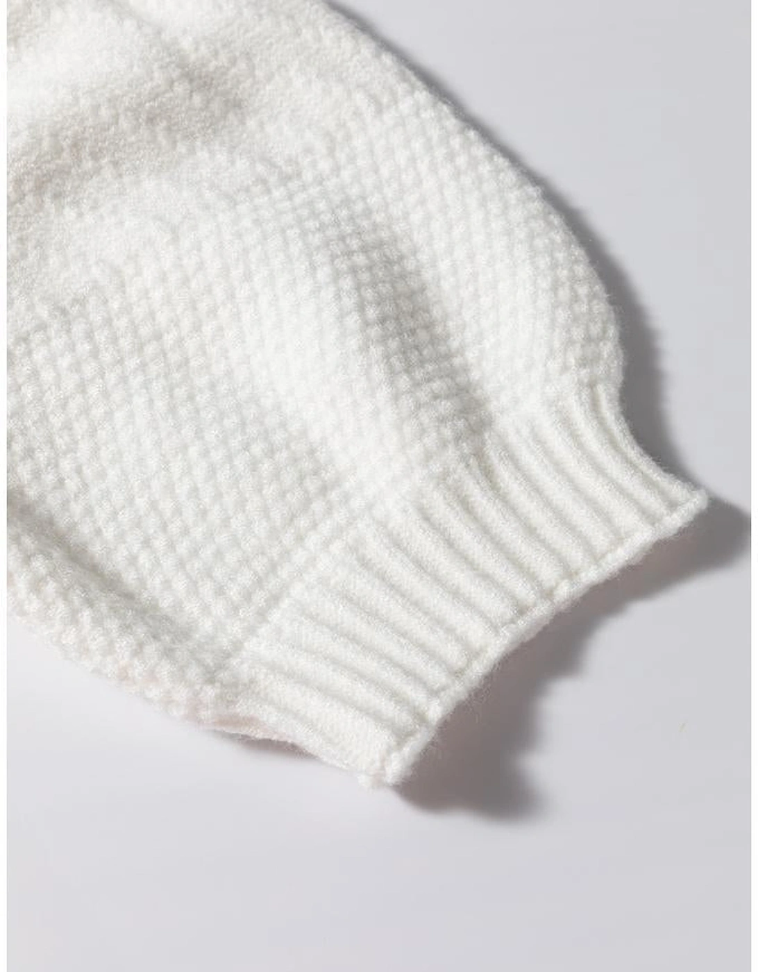 White Multicolor Stitch Detail Cable Knit Short Sleeve Sweater