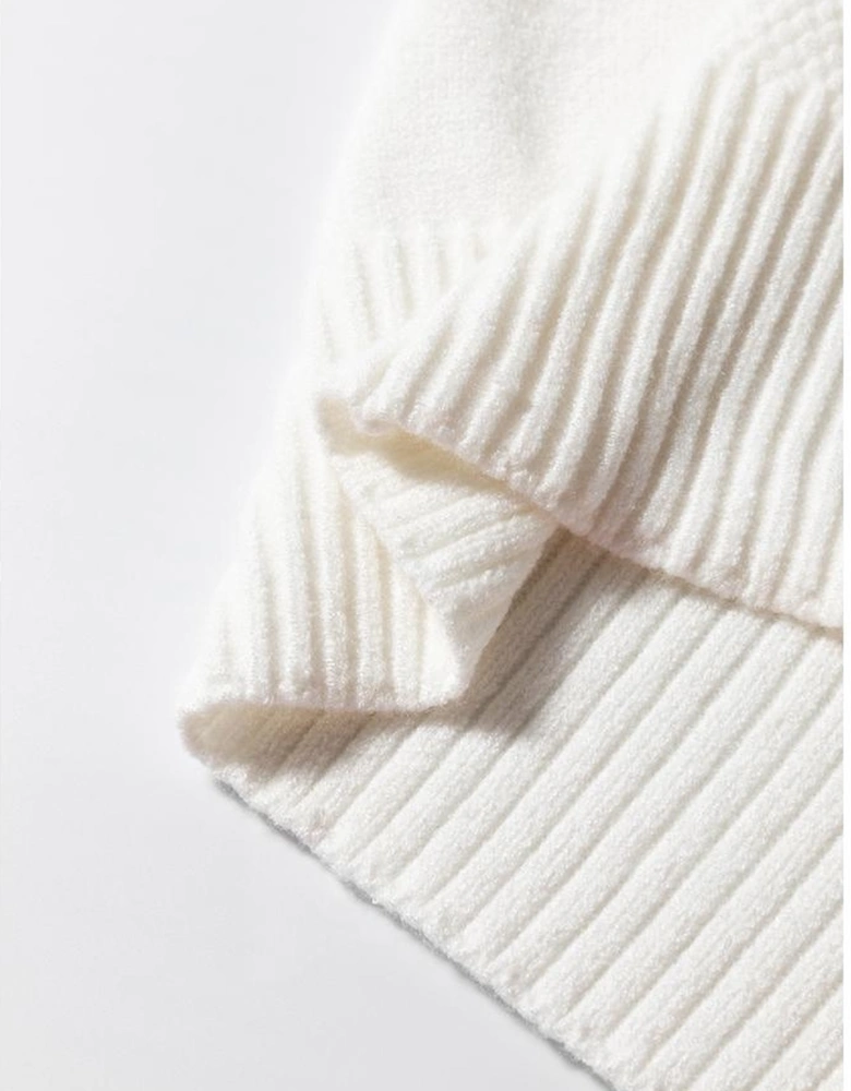 White Multicolor Stitch Detail Cable Knit Short Sleeve Sweater