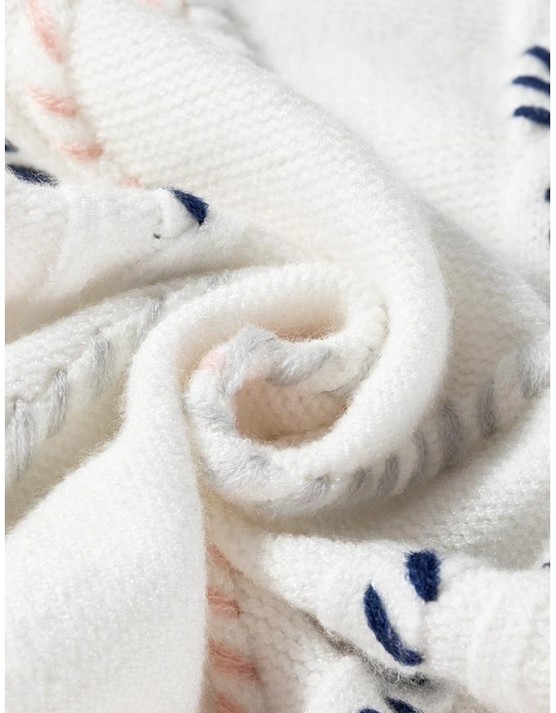 White Multicolor Stitch Detail Cable Knit Short Sleeve Sweater