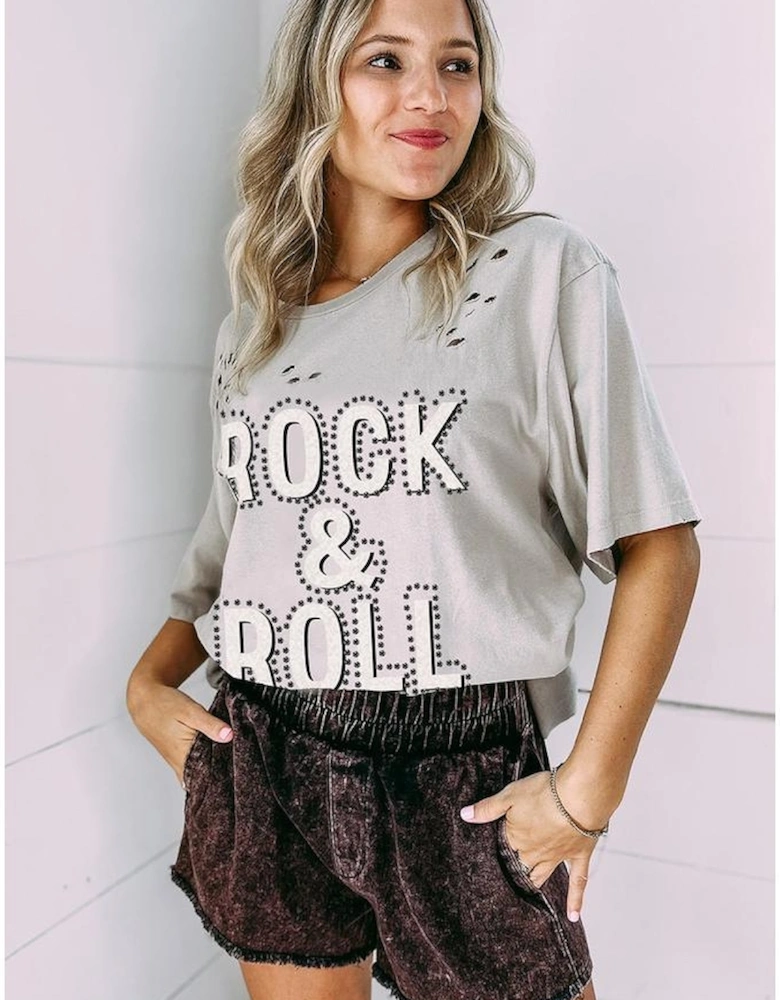 Gray Rock & Roll Graphic Distressed Vintage Tee