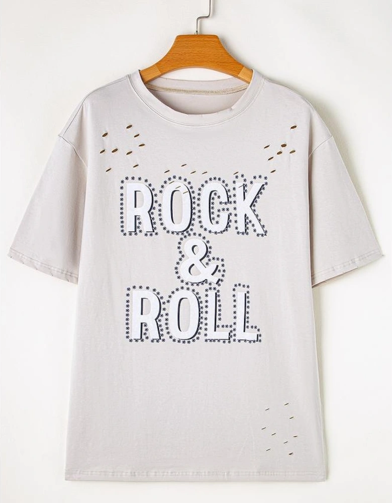 Gray Rock & Roll Graphic Distressed Vintage Tee