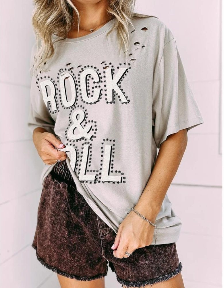 Gray Rock & Roll Graphic Distressed Vintage Tee