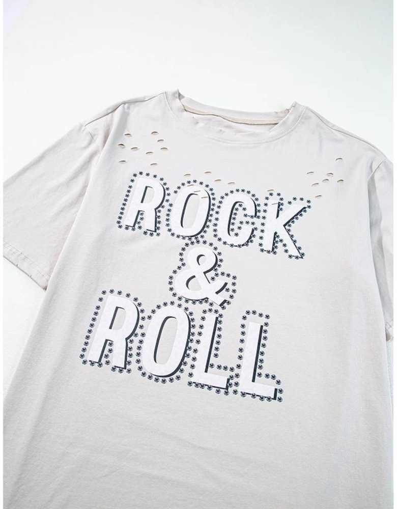Gray Rock & Roll Graphic Distressed Vintage Tee